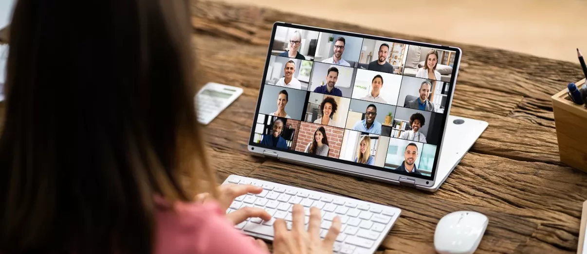 Virtual Conference Call On Hybrid Business Laptop